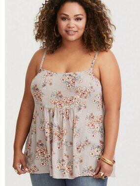 Torrid Walnut Floral Gauze Cami Tank Top Size 1X NWT Taupe